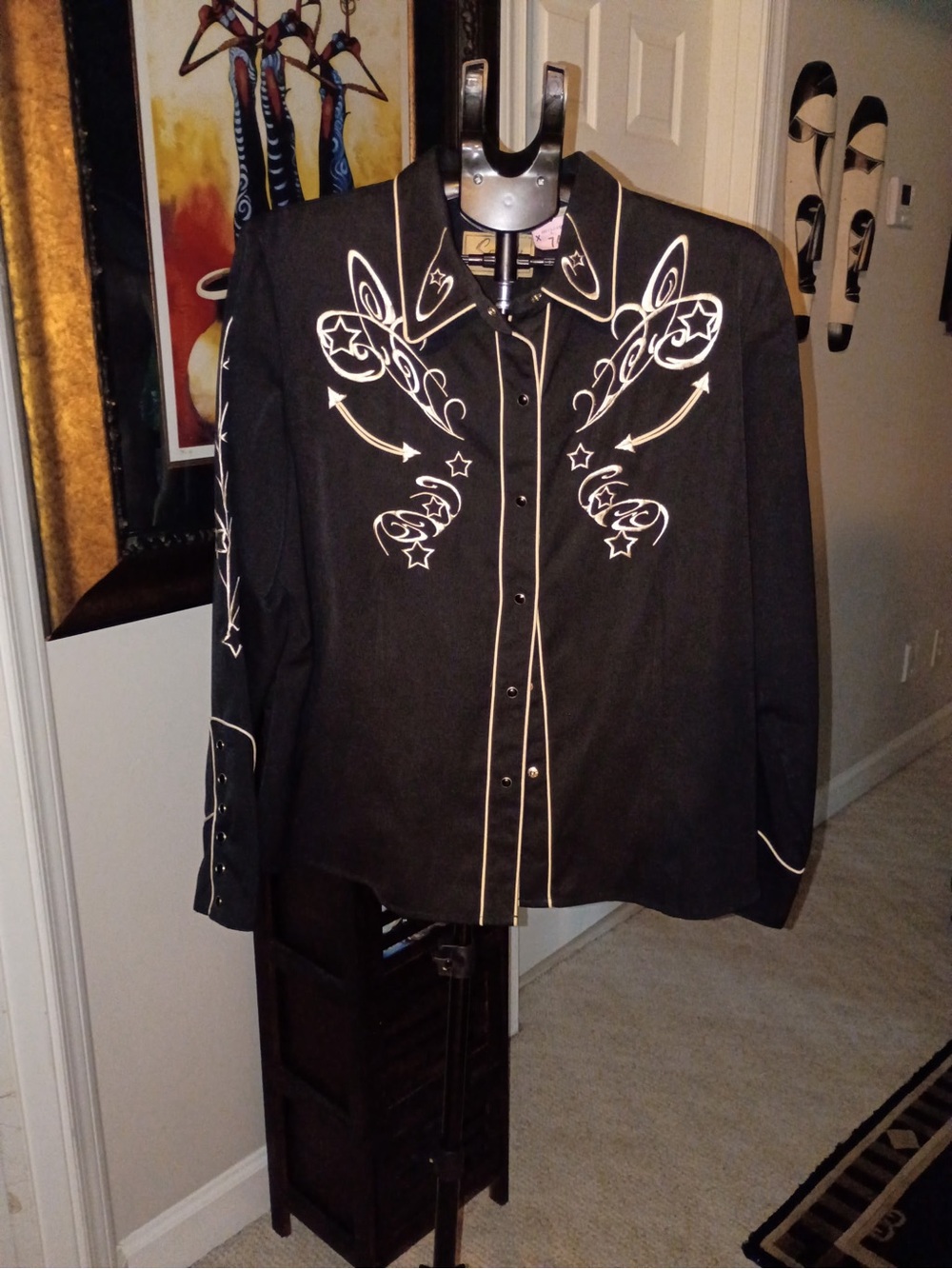Scully Black Western Embroidered Jacket with Cream Piping